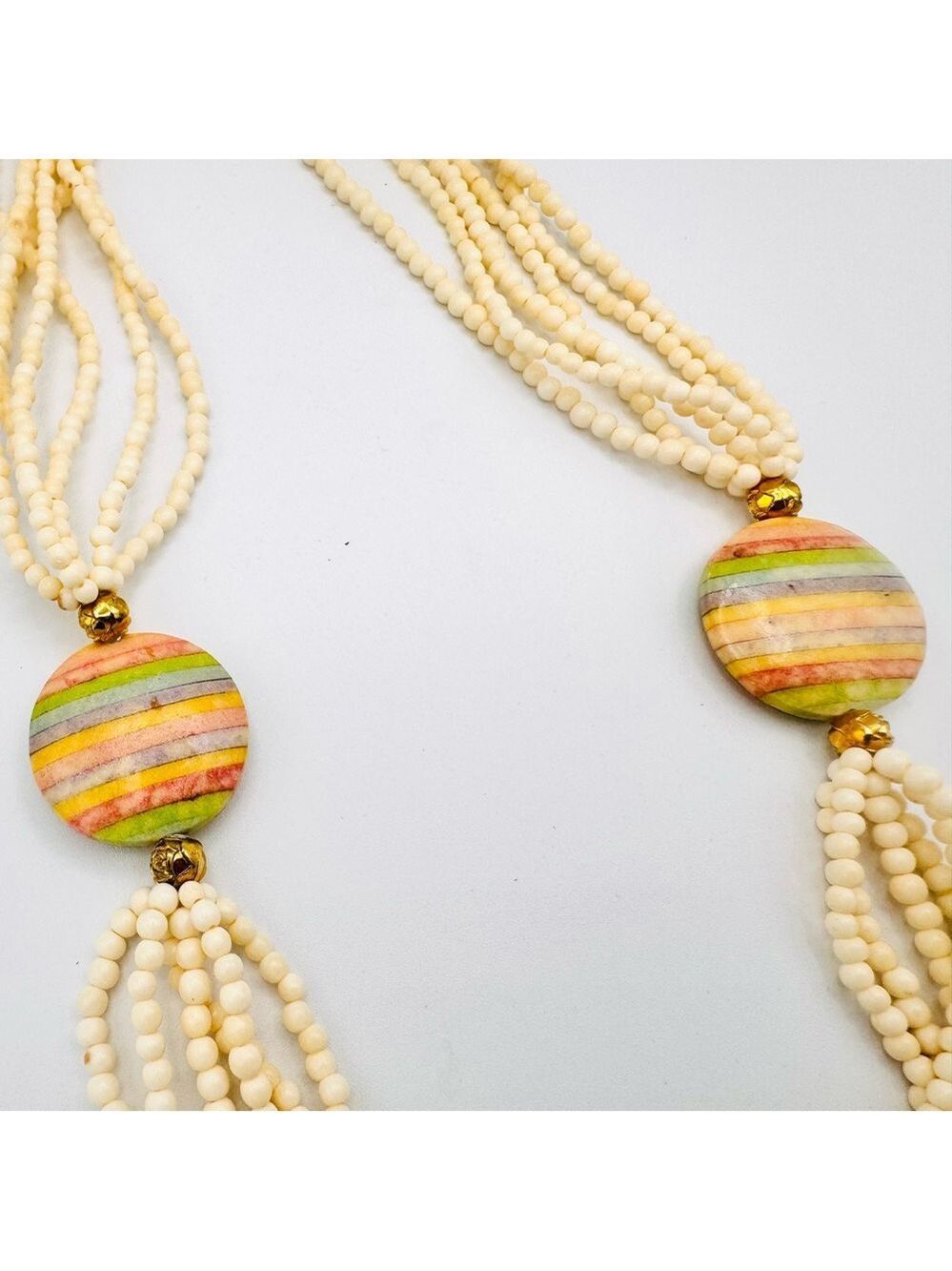 Vintage 90s Multi Strand Faux Shell Beaded Statement Necklace - Picture 2 of 3
